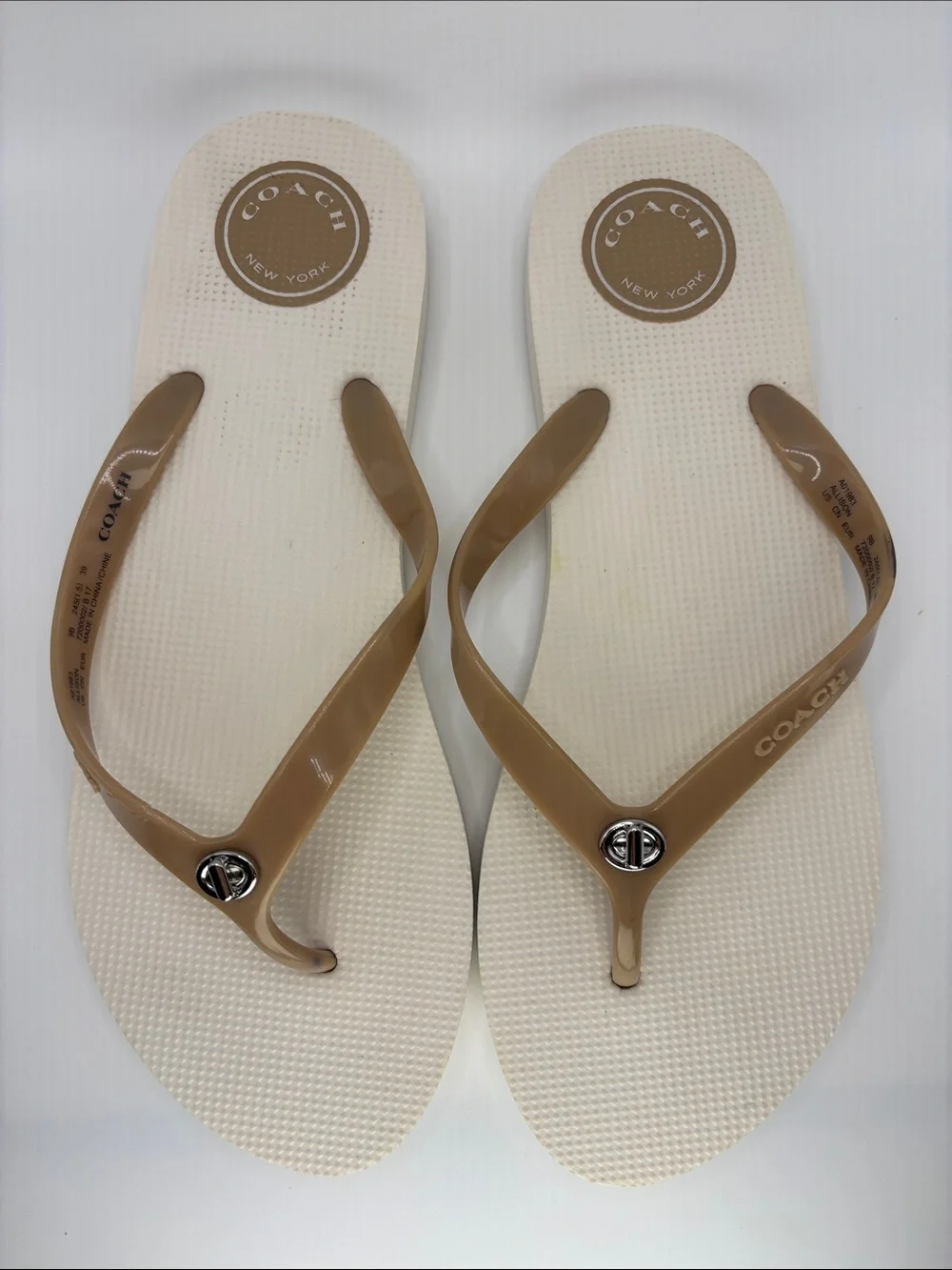 Coach Thong Sandals with Silver Logo Accent